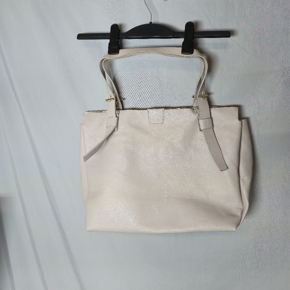 Leather Look Large Cream Insulated Bag 12" X 13" X 5"